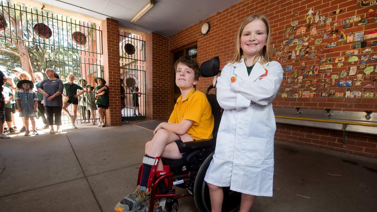 Amelia Fox and her brother Jake at Brunswick North Primary School. Picture: Jay Town