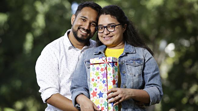 Russel Vincent and his fiancee Sayantani Chatterjee are planning on spending about $300 this Valentine’s Day. Picture: Adam Yip