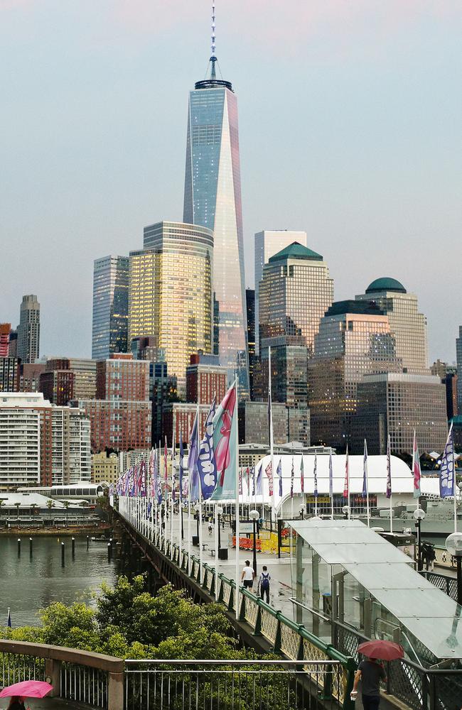 A digitally altered pictured of Pyrmont with the Manhattan skyline imposed behind it as viewed from the CBD. Original picture: John Appleyard