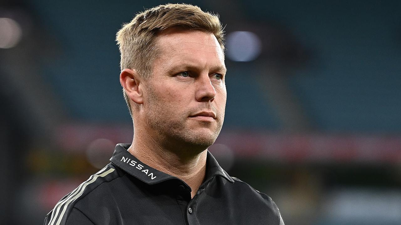 MELBOURNE, AUSTRALIA - APRIL 10: Hawks head coach Sam Mitchell looks dejected after losing the round four AFL match between the Hawthorn Hawks and the St Kilda Saints at Melbourne Cricket Ground on April 10, 2022 in Melbourne, Australia. (Photo by Quinn Rooney/Getty Images)