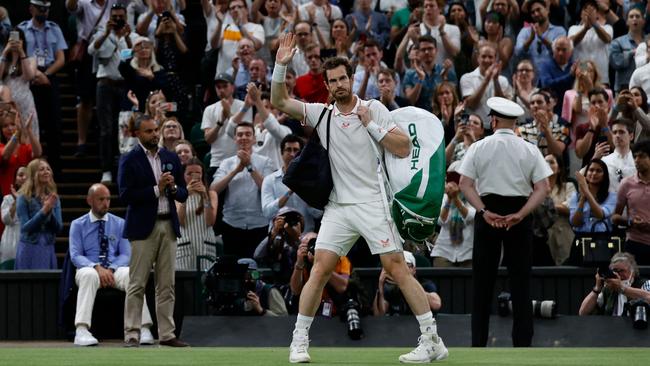 Andy Murray waves to fans after losing to Denis Shapovalov. Picture: AFP