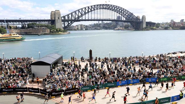 Crowds near the finish line of the Sydney Marathon. Picture: NewsWire / Damian Shaw