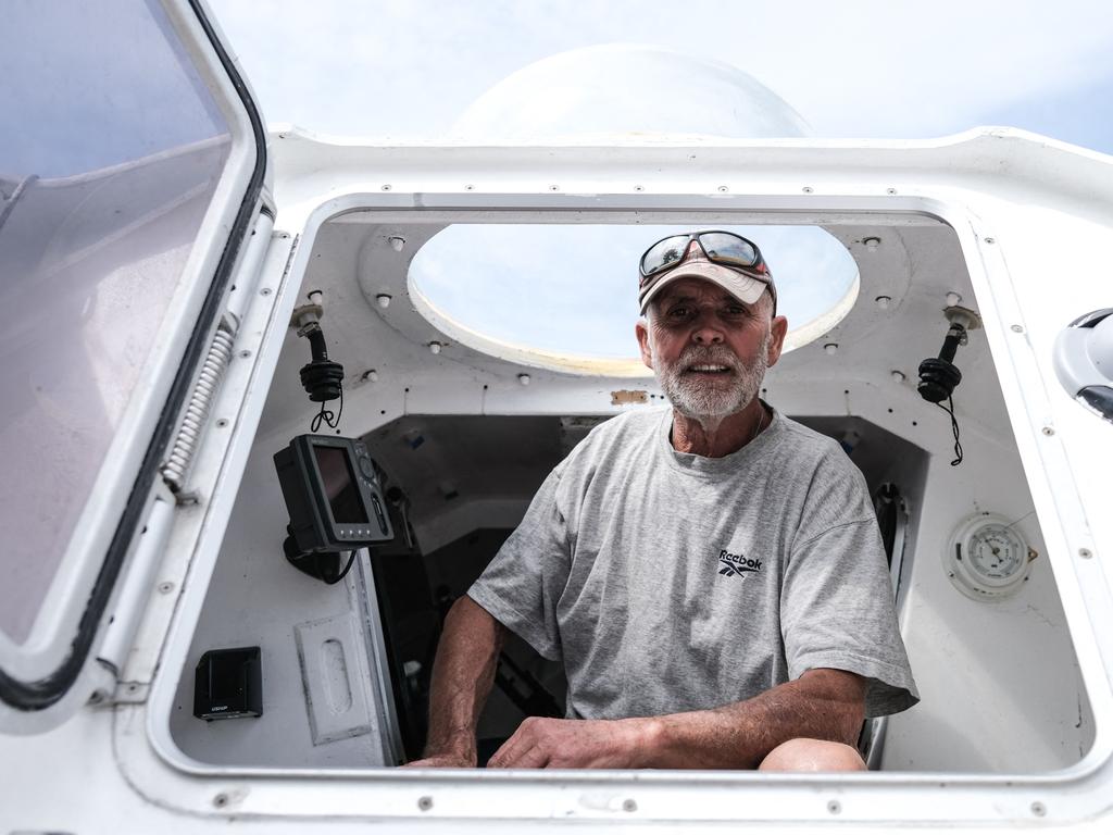 Jean-Jacques Savin in his rowboat. Picture: Philippe Lopez/AFP