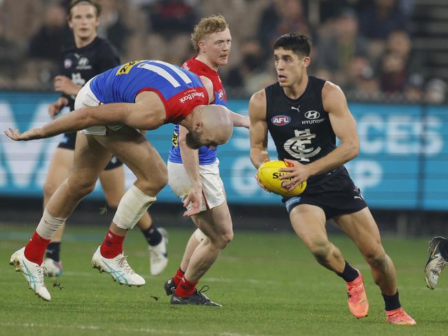 Adam Cerra and the Carlton midfielders have a big task ahead against Port Adelaide. Picture: Michael Klein