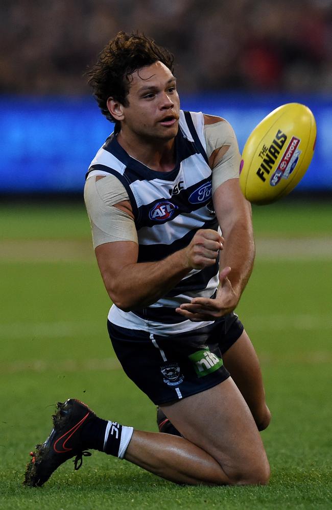 One of only 13 disposals for Motlop on Friday night. Picture: AAP