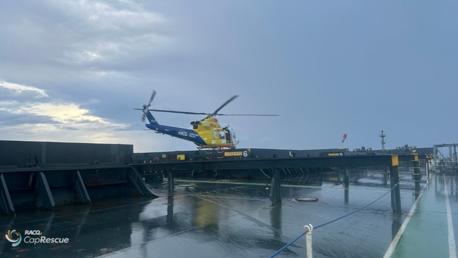 RACQ Capricorn Rescue winched a man off a bulk carrier vessel at Gladstone on March 5.