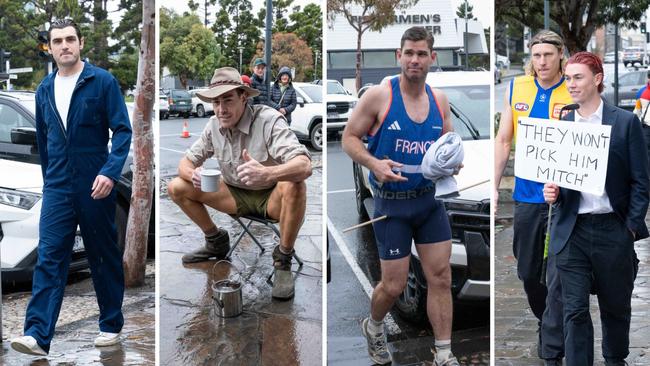 Geelong players arrive for Wacky Wednesday.