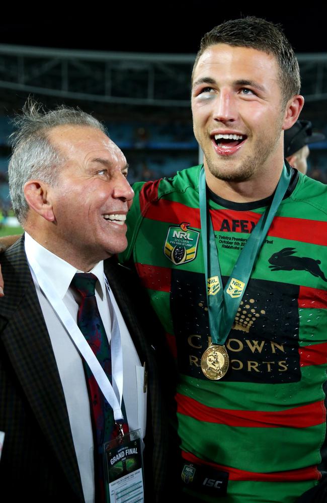 The iconic image of John Sattler and Sam Burgess. Picture: Gregg Porteous