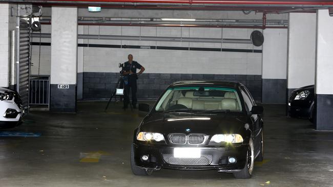 Forensic crime scene police at the Solaire Apartments following the incident. Picture: David Clark