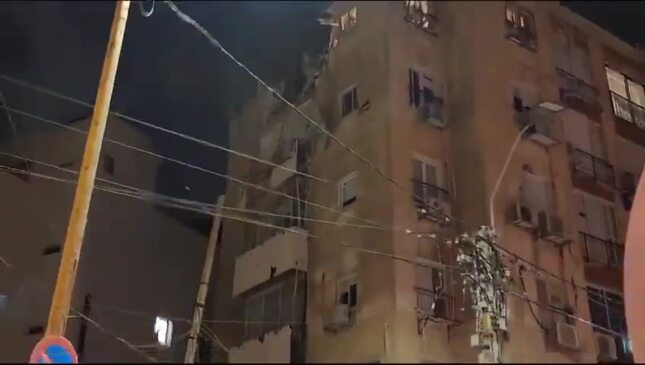 Damage From Rocket Strike Seen in Tel Aviv