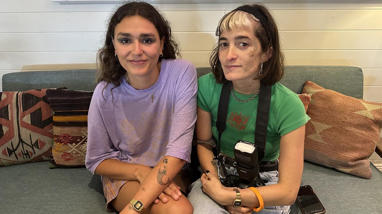 Waitress Mili Sampietro, 26 (left) and Waitress Sofi Grimoldi (right) at The Balcony Bar &amp; Oyster Co on Cup Day. Picture: Savannah Pocock