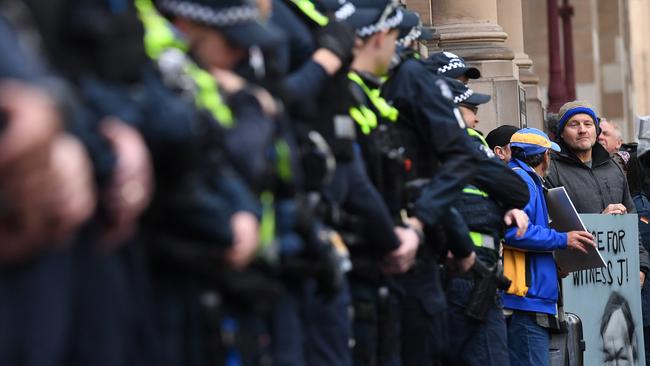 Police outside court this morning. Picture: AAP