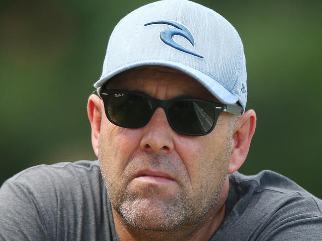 BRISBANE, AUSTRALIA - FEBRUARY 05: Australian coach Darren Lehmann watch the match between the Cricket Australia XI and Bangladesh XI at Allan Border Field on February 5, 2015 in Brisbane, Australia. (Photo by Chris Hyde/Getty Images)