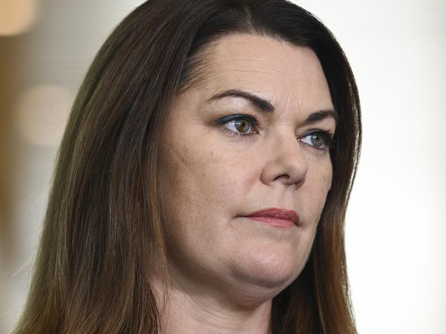 CANBERRA, Australia - NewsWire Photos - September 16, 2024: Australian Greens leader Adam Banda and Senator Sarah Hanson-Young hold a press conference at Parliament House in Canberra. Picture: NewsWire / Martin Ollman