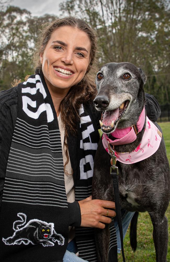 Jess Fox with her greyhound, Miss Pink. Picture: Chris Pavlich Photography