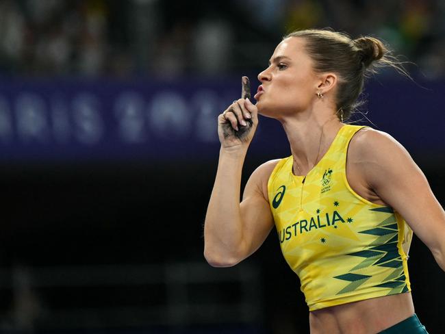 Nina Kennedy reacts in the women's pole vault final. Picture: AFP