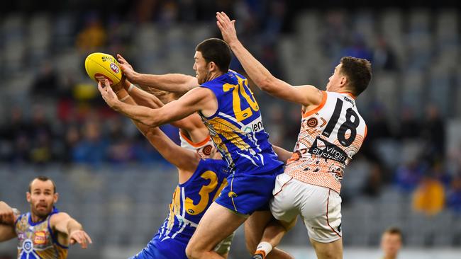 Jeremy McGovern controlled the skies against the Giants. Picture: Getty Images