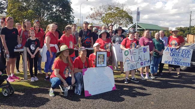 Concerned families have rallied to protest against bullying at Beaudesert State High School after two students suicided within 20 months of each other. Picture: Supplied