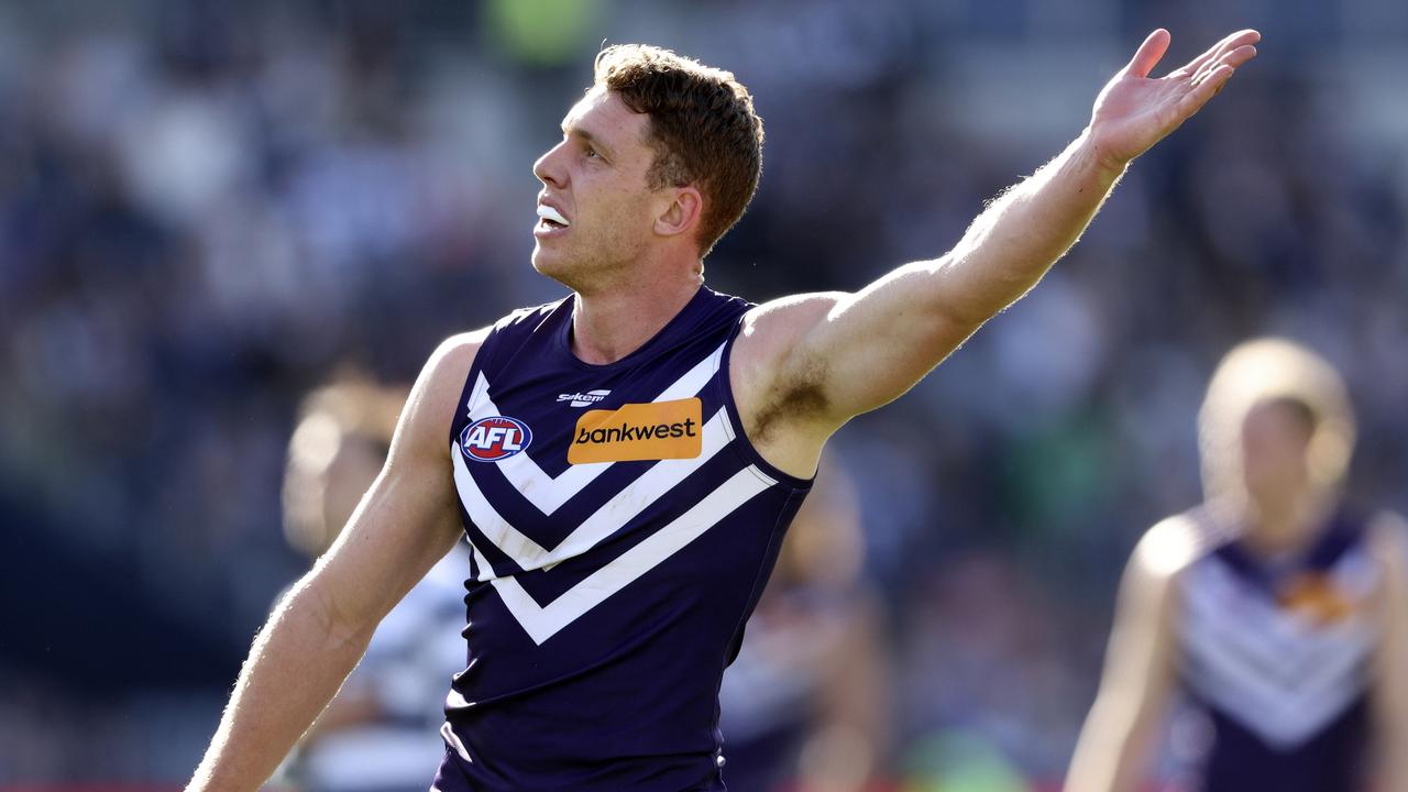 GEELONG, AUSTRALIA - JULY 29: Josh Corbett of the Dockers watches on during the round 20 AFL match between Geelong Cats and Fremantle Dockers at GMHBA Stadium, on July 29, 2023, in Geelong, Australia. (Photo by Martin Keep/Getty Images via AFL Photos)