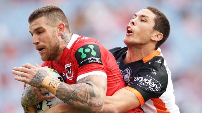 Josh Dugan was injured as the Dragons beat the Tigers.