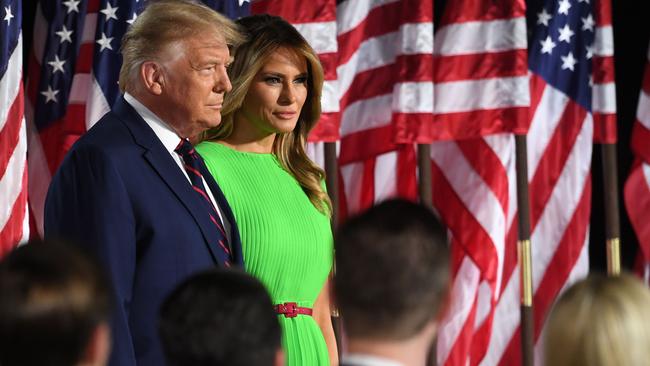 Donald Trump arrives with Melania Trump to deliver his acceptance speech. Picture: AFP.