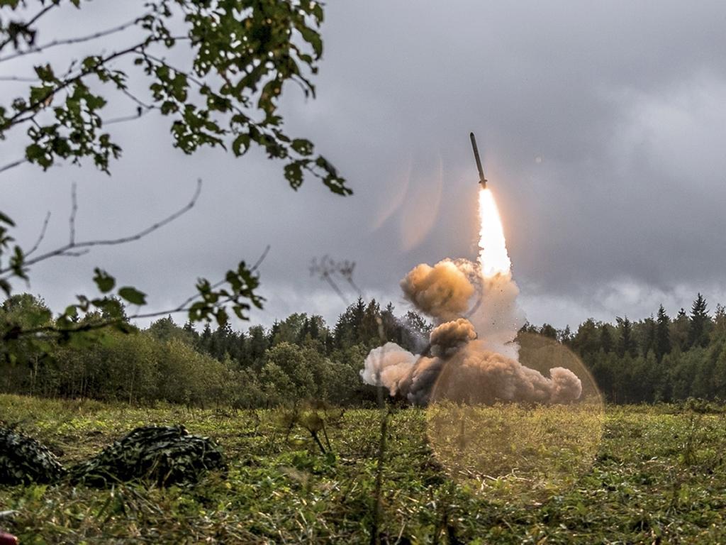 A Russian Iskander-K missile launched from a land-based container during a military exercise. Picture: Russian MoD