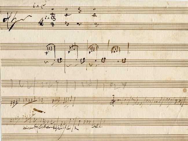 Hand written sheet music from a manuscript by composer Ludwig Beethoven.