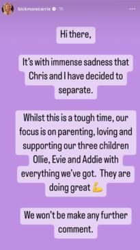 Carrie Bickmore announces separation