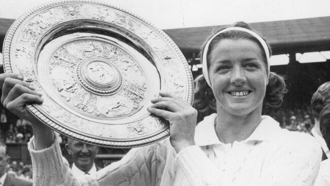 Margaret Court with the Wimbledon trophy in 1963.