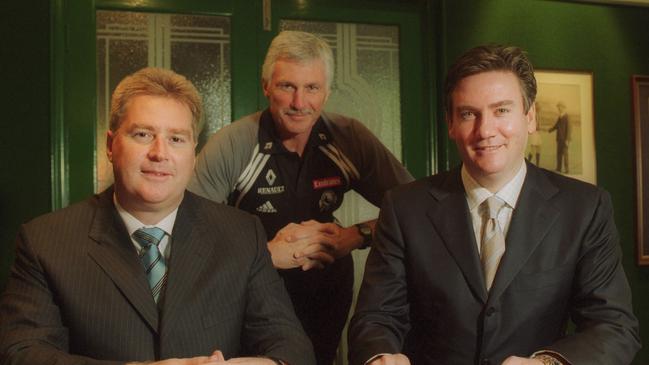 Swann (CEO) with Mick Malthouse and Eddie McGuire during the 2002 season.