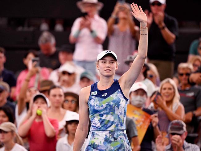 Kazakhstan's Elena Rybakina celebrates wining her women's singles semi-final match against Czech Republic's Linda Noskova at the Brisbane International. Picture: AFP.