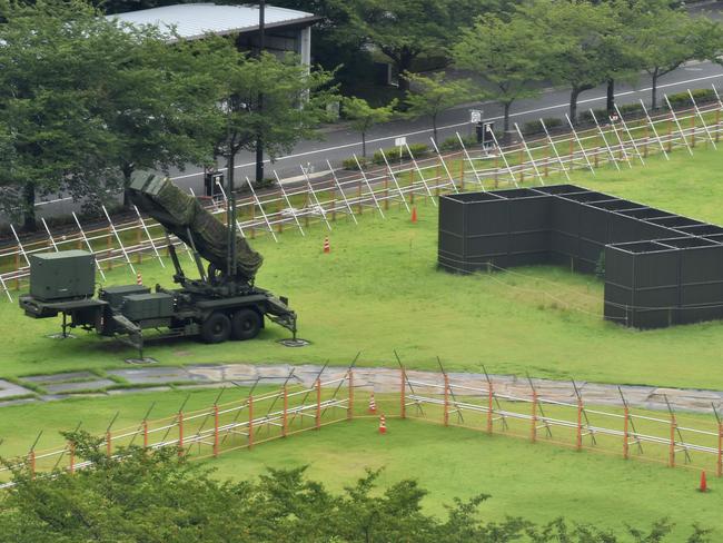 A PAC-3 surface-to-air missile launch system is seen in position at Japan's Defence Ministry in Tokyo on August 29, 2017. Picture: AFP