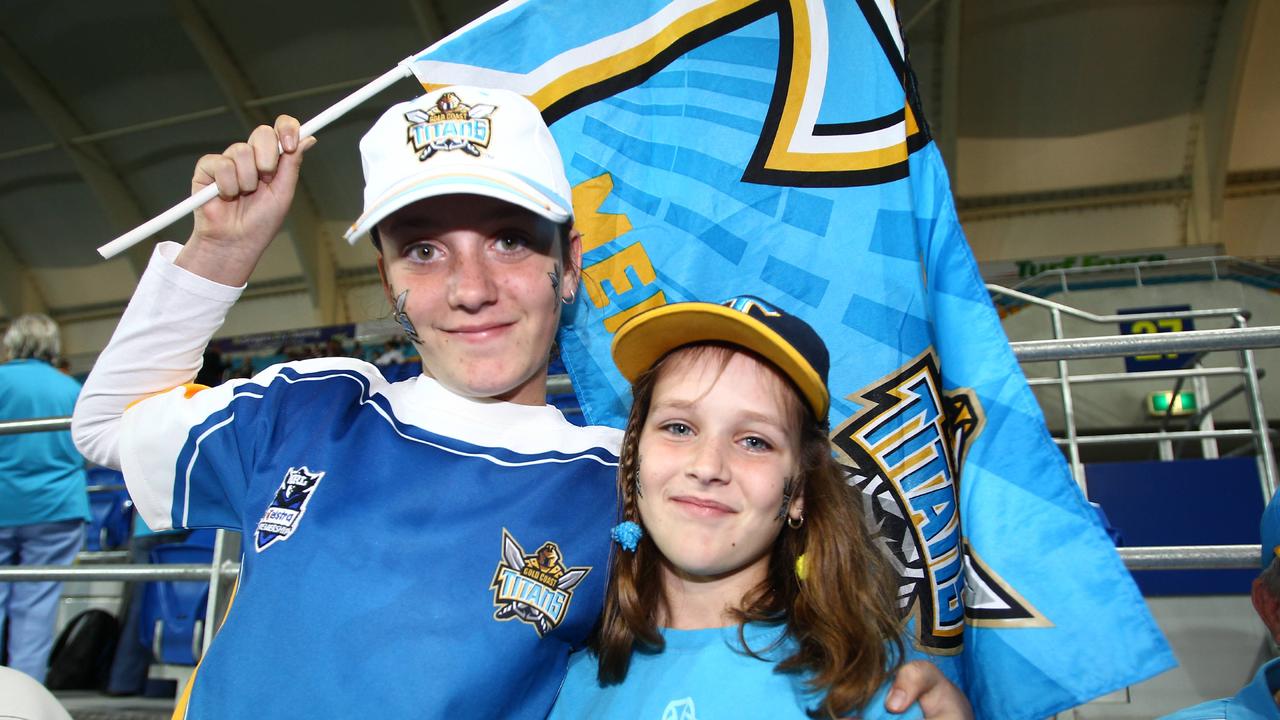 Anna Fairleigh and her sister Amy at a Gold Coast Titans match in 2010.