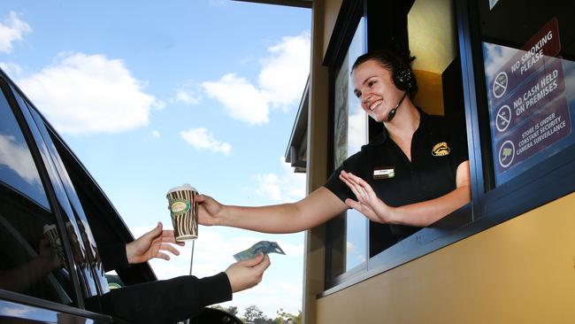 Bridget O'Brien serves a customer at Zarraffa’s drive-through outlet at Pimpama. Picture: Glenn Hampson