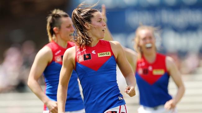 Kate Hore of the Demons celebrates a goal. Picture: Will Russell/AFL Photos via Getty Images