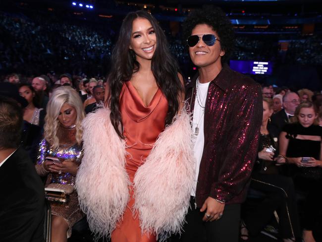 Jessica Caban and Bruno Mars attend the 60th Annual GRAMMY Awards at Madison Square Garden on January 28, 2018 in New York City. Picture: Getty