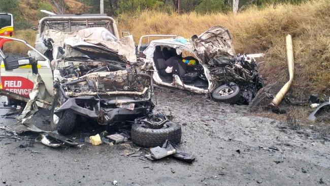 Photos show the shocking aftermath of a serious crash involving two utes and a tanker on Saraji Rd on July 4. Picture: Supplied