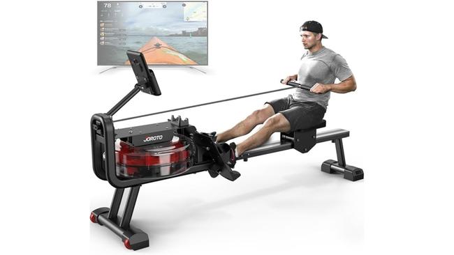 This water rower machine even folds up so you can pop it away. Image: Amazon