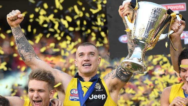 Dustin Martin celebrates Richmond’s premiership win. Picture: AAP Images