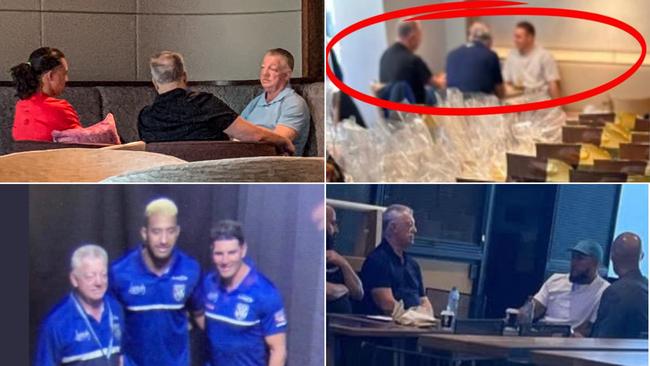 Phil Gould has been snapped in public talking to the likes of (clockwise from top left) Raymond Faitala-Maroner, Blake Taaffe, Viliame Kikau and Addin Fonua-Blake.