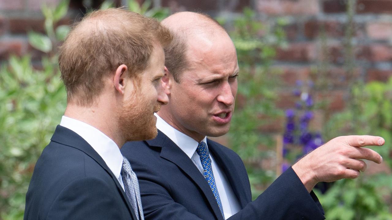 Before pulling back the cover, Harry and William appeared to chat happily amongst themselves. Picture: PA.