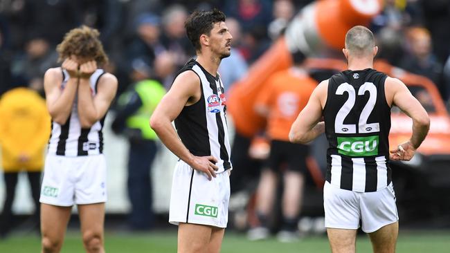 Scott Pendlebury looked crestfallen on the final siren. Picture: AAP