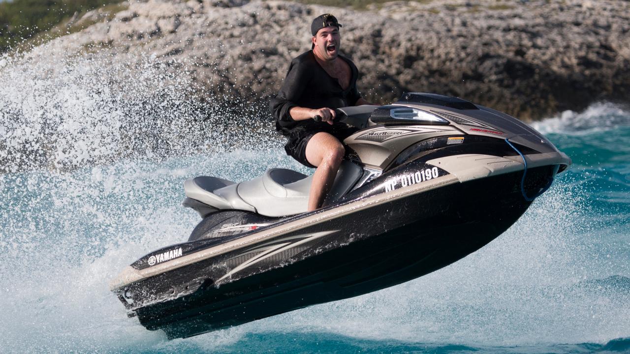 Fyre Festival on board a jetski. Picture: Netflix