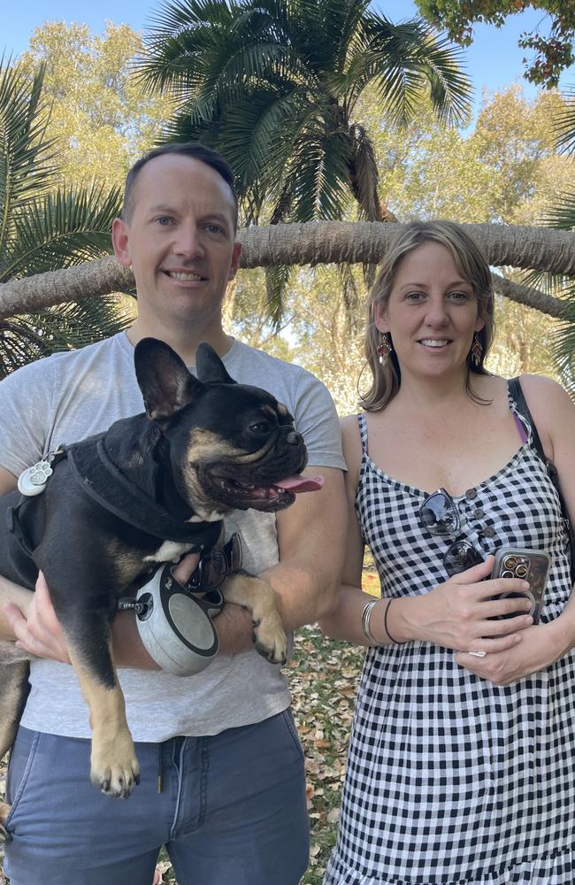 Steven Wurr of Annandale and Amanda Stevens of Parramatta with french bulldog Charlie.