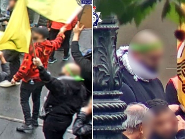 A man who allegedly waved the flag of a prohibited terrorist organisation at a protest in Melbourne last year has been issued a court summons by the Australian Federal Police.A man allegedly waved a Hizballah flag at a protest in Melbourne’s CBD in September last year. Picture: Australian Federal Police.