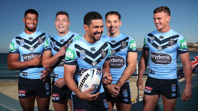 NSW debutants Payne Haas, Nick Cotric, Cody Walker, Cameron Murray and Jack Wighton. Image: Phil Hillyard