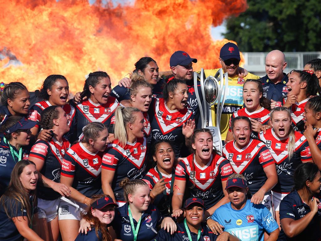 Roosters celebrate their grand final win. Picture: Albert Perez/Getty Images