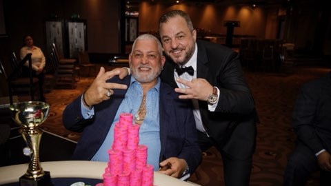 Mick Gatto with Tony Hachem at the Poker With The Stars tournament at the Grand Hyatt. Picture: Supplied