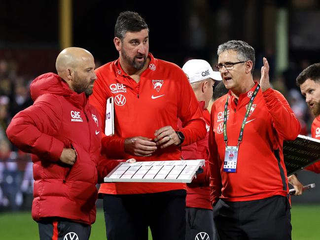 Jarrad McVeigh, Dean Cox and Leon Cameron. Picture: Phil Hillyard