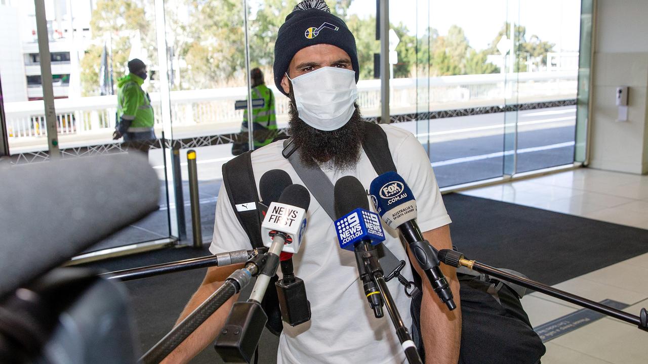 Bachar Houli speaks to the media at Melbourne Airport. Picture: Mark Stewart